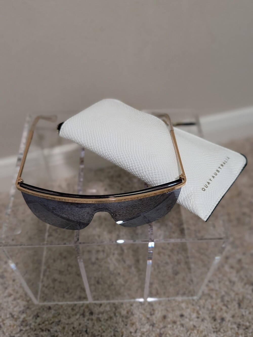Quay Australia Women's Shield Sunglasses in Gold with Black Lenses